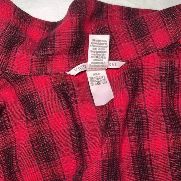 Victoria's Secret Button-Up Sparkle Shimmer Plaid Sleepshirt Red Size S - Picture 8 of 10